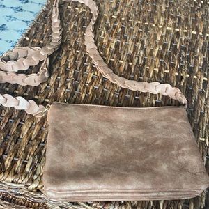 Anthropologie Small Brown Purse with Woven Strap